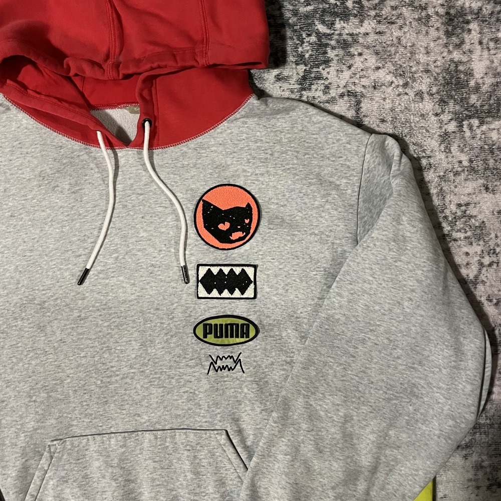 Puma Men's Playbook Hoodie Don't Flinch Pullover Patch Red Hood Pocket L XL ? - Picture 5 of 9